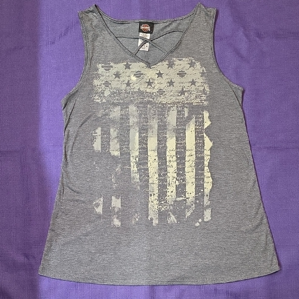 Harley-Davidson Gray Tank Top with Flag Design
